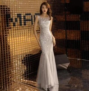 Precioso vestido de noche de sirena sin mangas cuello redondo para mujer cóctel graduación YIN - Imagen 1 de 12