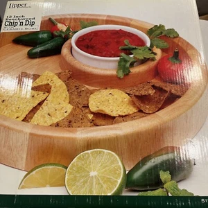 Lipper 12 Inch Beechwood Chip 'n Dip with Ceramic Bowl - Picture 1 of 2