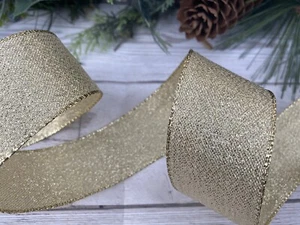 Christmas Wire Edged Gold Ribbon Craft Gift Wrapping Tree Decorations 5.75mx38mm - Picture 1 of 9