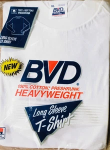 Camiseta BVD 1993 para hombre XL blanca de algodón pesado manga larga nueva en paquete EE. UU. - Imagen 1 de 8