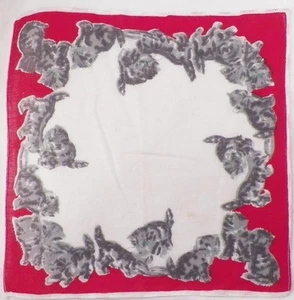 Childs Hankie Gray Kittens Red Border Cotton 1950s Vintage Adorable #4 - Picture 1 of 4