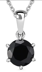 Black Spinel Faceted 2.35 ctw Round Platinum Bond Pendant & 20" Stainless Chain - Picture 1 of 7