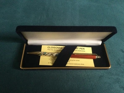 Cloisonne & wood ballpoint pen, as new in box, needs refill - image 1 of 4