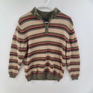 Lands' End Sweater Pullover Round Neckline Striped Brown Boys Size L (14-16) - Picture 1 of 6