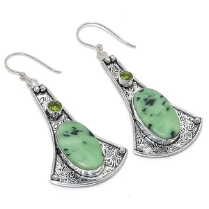 Ruby Zosite, Peridot Gemstone 925 Sterling Silver Jewelry Earring 2.68" - Picture 1 of 5