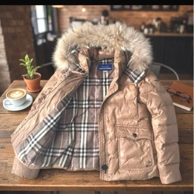 Chaqueta de Plumón BURBERRY BLUE LABEL 3 Vías Desmontable Piel Capucha Cuadros Nova M Foto 1 de 4