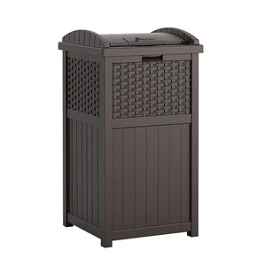 Suncast 33 Gallon Outdoor Trashcan Hideaway with Lid for 30 to 33 Brown  - Picture 1 of 12