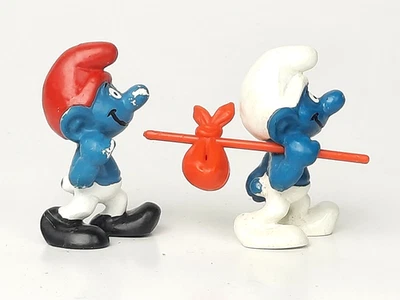 2x BULLY Schlümpfe Wandergeselle -- seltene Farbvariante  Bully handgeritzt RAR - Bild 1 von 4