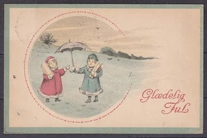 g3554/ Denmark Flakkebjerg Christmas Postcard 1921 # Children with Umbrella - Picture 1 of 2