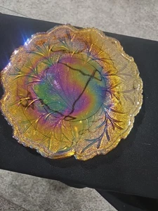 Plato de vidrio de carnaval rama de árbol de caléndula iridiscente de vidrio Indiana de colección 10" - Imagen 1 de 5