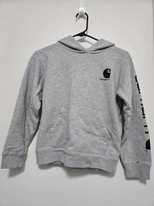 Carhartt Hoodie Youth Medium 8-10 Gray Hooded Sweatshirt Fleece Work Black Logo - Picture 1 of 8