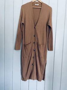Madewell Duster Sweater Cardigan S Small Ribbed V-Neck Camel Brown Pockets NG710 - Picture 1 of 5