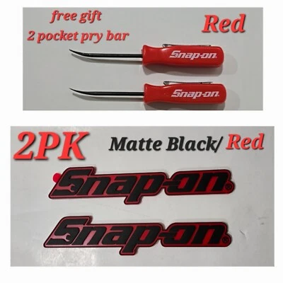 2PK SNAP ON TOOL BOX LOGO EMBLEM MATTE RED Plastic Badge Decal 8" NW+ 2 Prybars! - Image 1 of 4