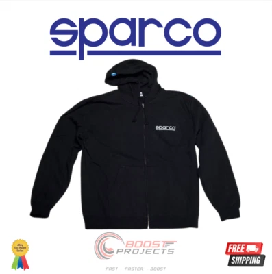 Толстовка черная Sparco www на молнии с капюшоном 100% предварительно укороченный хлопок средний размер SP04100NR2M - Изображение 1 из 4