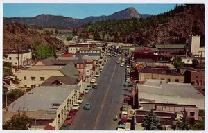 Postal antigua gasolinera aérea de la calle principal de ESTES PARK CO Elkhorn Avenue c - Imagen 1 de 1