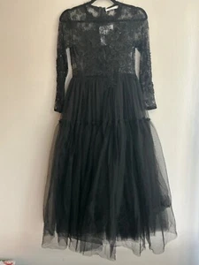 Gothic Women black lace dress long sleeves, maxi tulle skirt size M - Picture 1 of 7
