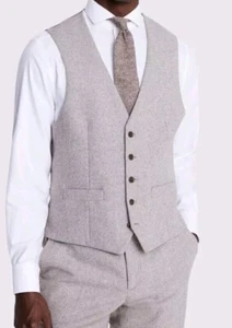Moss Bros Men's Regular Fit Taupe Twil Waistcoat Size UK 48 R RRP £90 - Picture 1 of 3