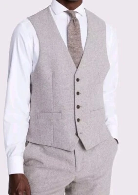 Moss Bros Men's Regular Fit Taupe Twil Waistcoat Size UK 58 R RRP £90 - Image 1 of 3
