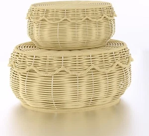 Wicker Storage Basket with lid Hand Woven Rattan Basket Small Scalloped Basket - Picture 1 of 5