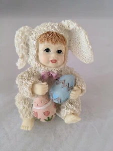 Easter Baby in Bunny Suit w/ Eggs Figurine Poly Resin 2.5x2.5x3 - Picture 1 of 5