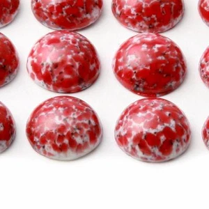 Lotto (12) cabochon vetro rotondo vintage ceco marmo bianco rosso 14 mm - Foto 1 di 3