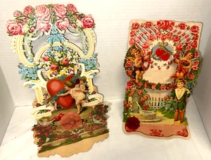 (Grupo de 2) TARJETAS DE SAN VALENTÍN (ALEMANIA) de colección de la época victoriana 3D 9 1/2" de alto - Imagen 1 de 5