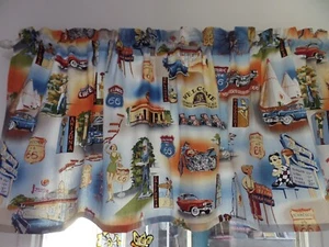 Finestra tenda fatta a mano Route 66 Big Boy, Teepee, States, auto VALANCES 42x16 - Foto 1 di 5