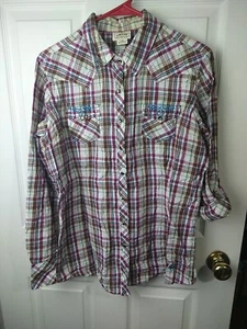 Ariat Woman L Shirt Collared Snap Plaid Cowgirl Western Long Roll Tab Sleeve... - Picture 1 of 11
