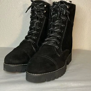 Donald Pliner Ease Damen-Stiefeletten aus wachsartigem Wildleder Größe 6 Schnürstiefel schwarz - Bild 1 von 7