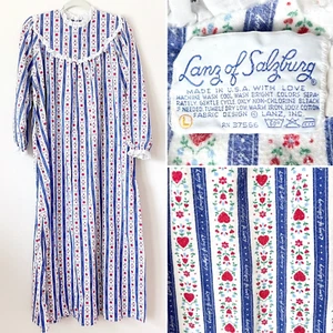 Camisón Lanz of Salzburg Talla Grande Franela Algodón Hecho en EE. UU. Corazones Flores - Imagen 1 de 7
