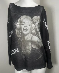 GIGI MODA MARILYN MONROE ICON BLACK WHITE MESH SWEATER, BATWING SLEEVES O/S - Picture 1 of 3