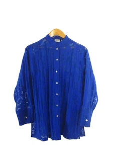 Chicos 1 mittelblaues halbtransparentes geknöpftes Damenshirt asiatischer Druck LS Oberteil - Bild 1 von 13