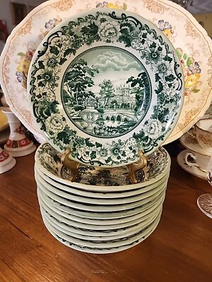 2 Green Transferware British Heritage Earthenware 7" Bowl  Legend New - Image 1 of 4