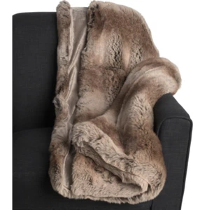 Brooks Brothers Brown Faux Fur Throw Blanket 50x60 Lodge Luxury Thick Soft Cozy - Picture 1 of 5