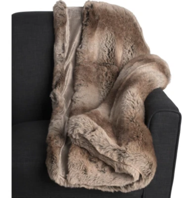 Brooks Brothers Brown Faux Fur Throw Blanket 50x60 Lodge Luxury Thick Soft Cozy - Image 1 of 4