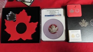 2015 Canada Maple Leaf Shape Coin .999 Silver 1 Ounce NGC Graded PF69 w. BOX&COA - Picture 1 of 10