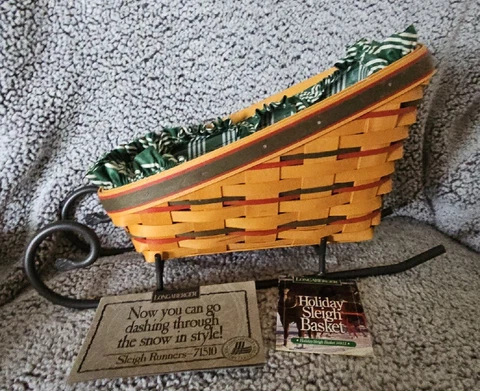 Longaberger Holiday Sleigh Basket Liner Runner Protector Combo 1998 Cover