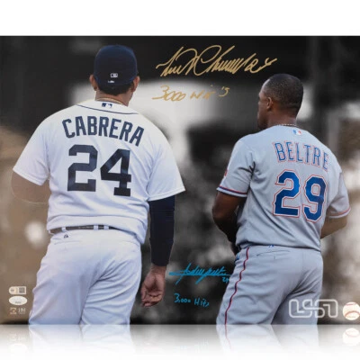 Miguel Cabrera & Adrian Beltre Signed "3000 Hits" & "3000 Hits" 16x20 Photo JSA - Image 1 of 4