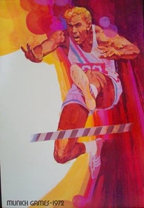 MUNICH 1972 OLYMPICS HURDLES 20x30 poster DICK HOYT art RARE (Not Schlitz) - Picture 1 of 1