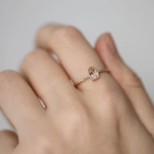 Natural Morganite Pear Shape Solitaire Wedding Engagement Ring Stacking Ring - Picture 1 of 7
