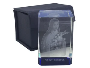 Laser Crystal Block, SAINT THERESA Image, Ornate Block. 40mm Sq. x 60mm - Picture 1 of 2