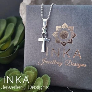 925 Sterling Silver 16" Ball Bead Necklace with a Key Of Life ANKH pendant INKA - Picture 1 of 4