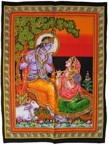 Indian Radha Krishna with Flutes Sequined Wall Hanging Fair Trade 80 x 110 cm - Picture 1 of 6