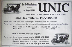 PUBLICITÉ DE PRESSE 1909 UNIC LES DOUBLES-PHAÉTONS PAR GEORGES RICHARD - Imagen 1 de 1