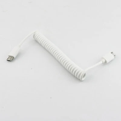 1x Micro USB B 5 Pin  Male to Male Plug Spiral Coiled Cable Adapter White 3ft - Image 1 of 4