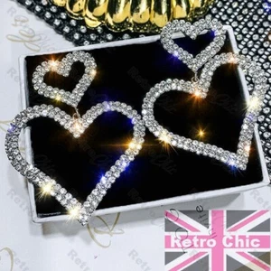 Pendientes colgantes CORAZÓN CRISTAL BRILLANTE 5 cm PLATA ESTRÁS corazones aros - Imagen 1 de 9