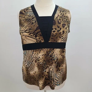 Susan Lawrence Sleeveless Top Women 1X Brown Animal Print Stretch - Imagen 1 de 8