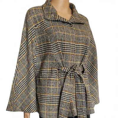 VTG New York & Company Women's Cape Jacket W/ Tie Plaid Lightweight Size Large - Image 1 of 4