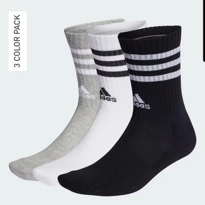 Adidas 3-Stripes Cushioned Crew Socks 3 Pairs UK 6.5-8 EU 40-42 - Image 1 of 3
