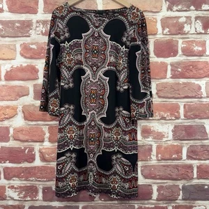 INC International Concepts Dress Womens XL Black Multicolor Boho Floral Popover - Picture 1 of 8